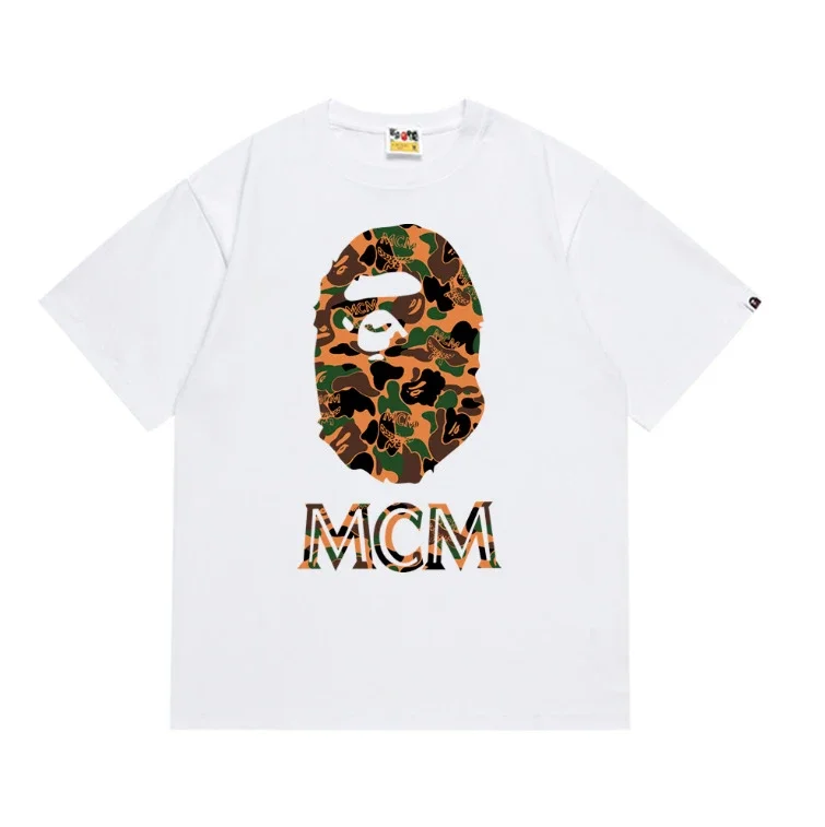 Ape head little monkey camouflage men's and women's short-sleeved round neck T-shirt for men