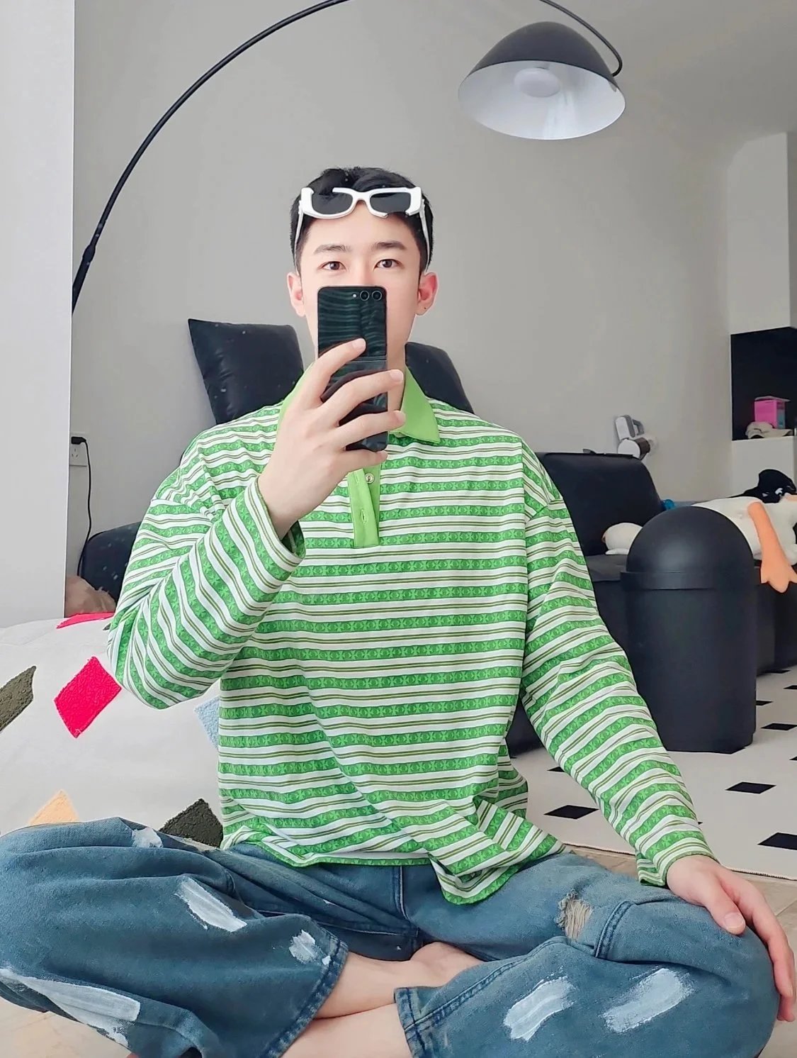 Striped Embroidery Cross Sailor Long Sleeve T-Shirt