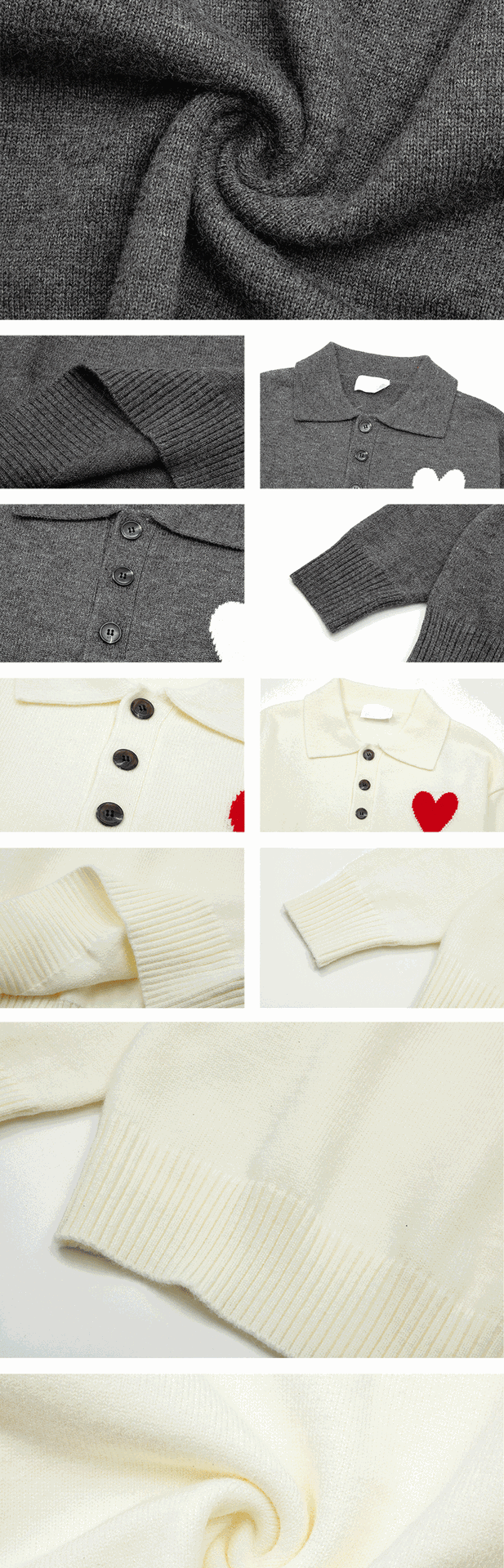 Comme des Garçons Play Heart Knit Polo Sweater Beige - 4