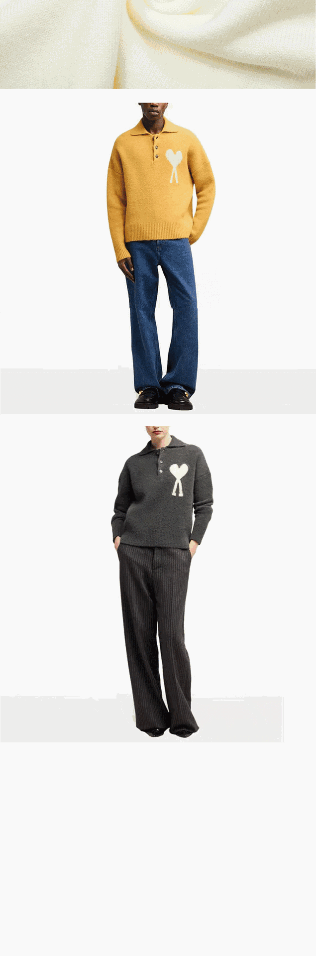 Comme des Garçons Play Heart Knit Polo Sweater Beige - 5