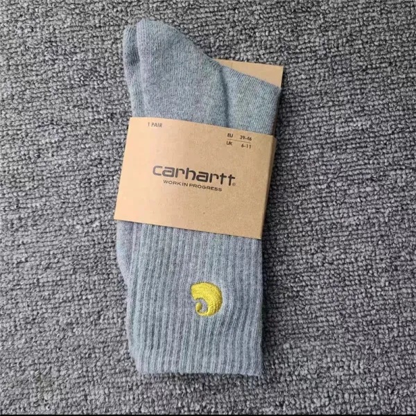 Carhartt WIP Work In Progress Ribbed Crew Socks Gray with Yellow Logo - 1
