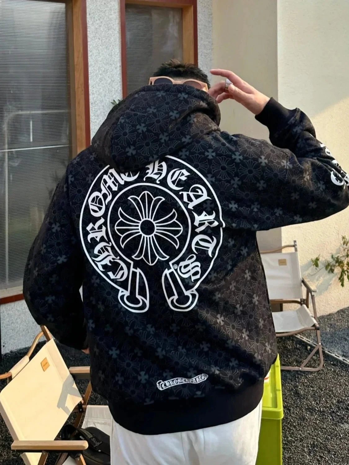 Zip Hoodie with Horseshoe Print