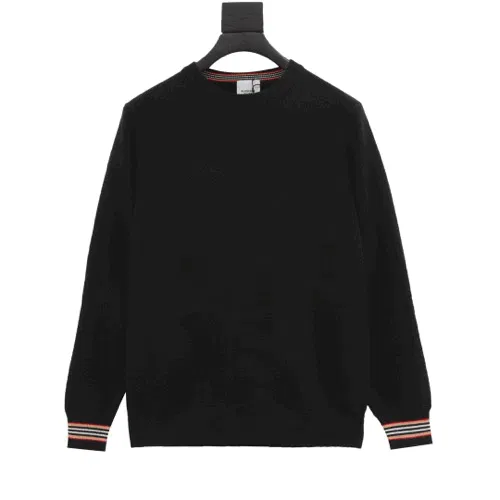 Burberry Check-Elbow Patch Crewneck Sweater Black - 3