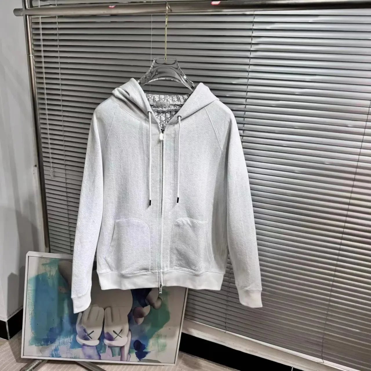 Dior Hoodie Oblique Lining Zip-Up Grey