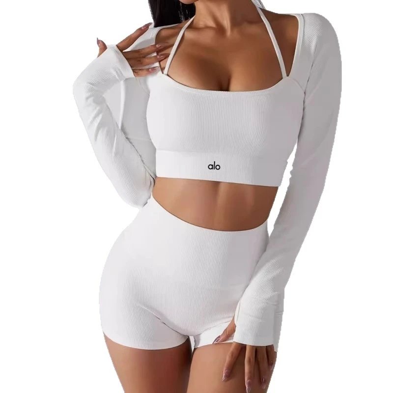 Alo Matching Sets Ribbed long-sleeve crop top with high-waisted shorts image 5