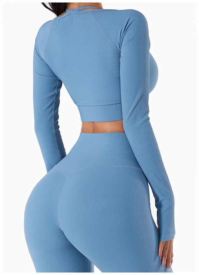 Alo Matching Sets Ribbed long-sleeve crop top with high-waisted shorts product detail image 17