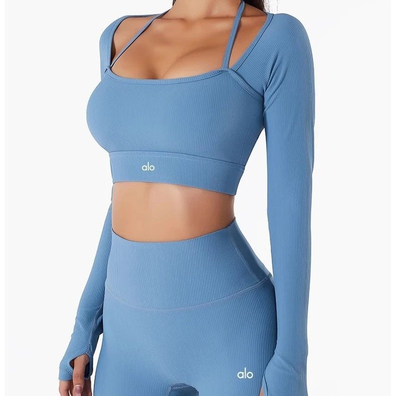 Alo Matching Sets Ribbed long-sleeve crop top with high-waisted shorts image 4