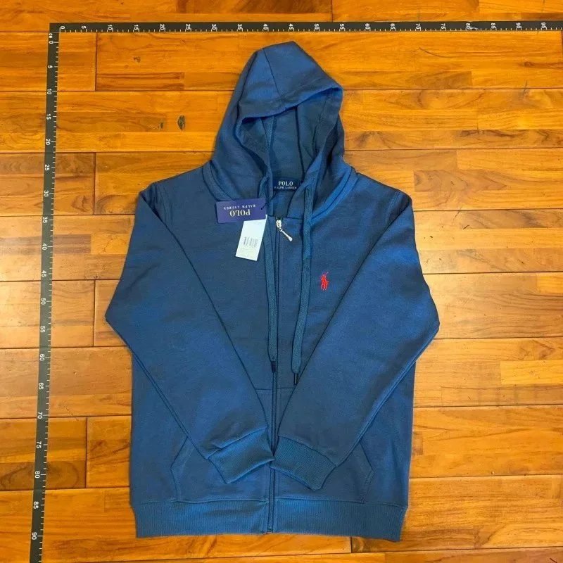 Real shooting cardigan with blue and red logo hidden