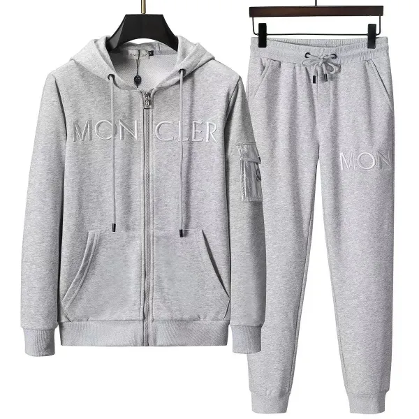 Moncler Logo Embroidered Gray Hoodie and Sweatpants Set - 1