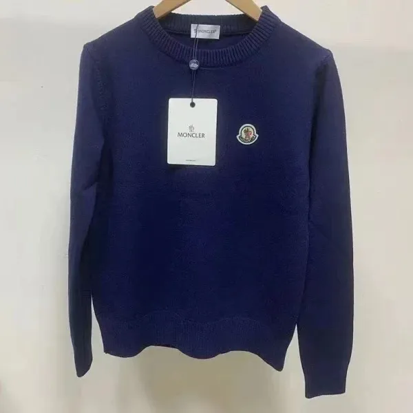 Moncler Logo Embroidered Navy Sweater - 1