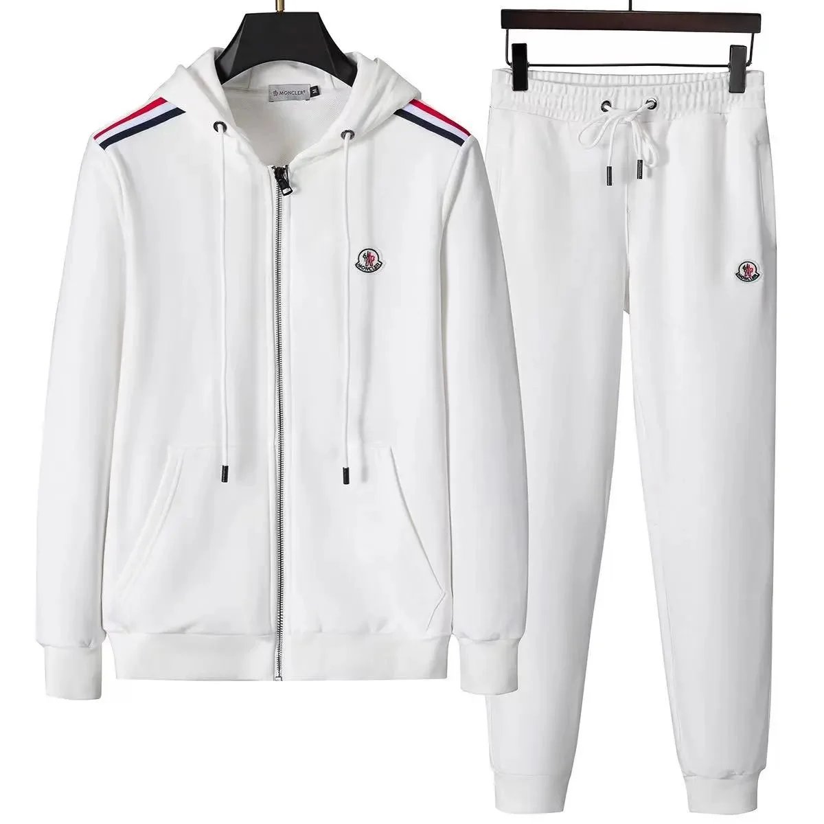 Moncler Logo-Embroidered White Hoodie and Sweatpants Tracksuit - 1
