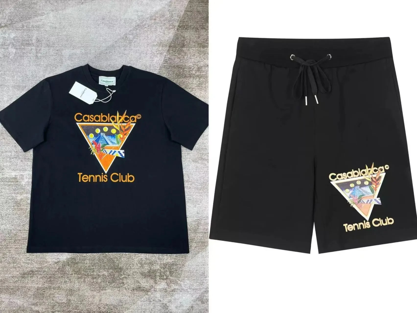 Casablanca Tennis Club Graphic T-Shirt and Shorts Set Black - 8