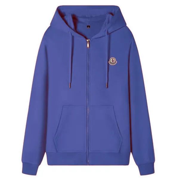 Moncler Logo Embroidered Royal Blue Full-Zip Hoodie - 1