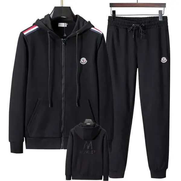 Moncler Logo Hoodie and Sweatpants Set Black Tracksuit - 1