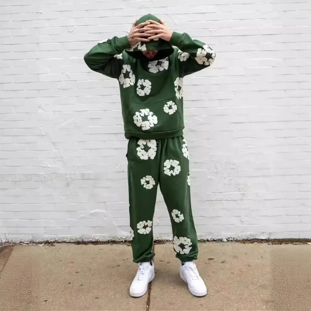 AD European & American Street Style Foam Print Loose Hoodie Y2K Hip Hop Unisex Pullover