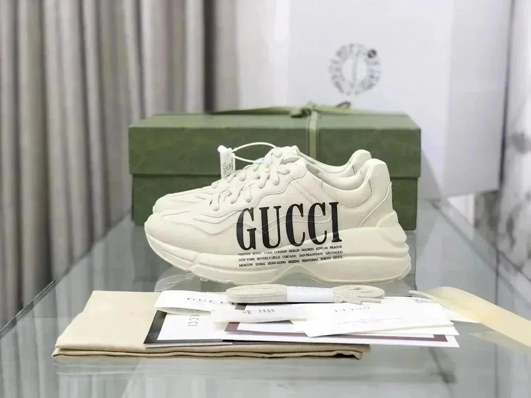 Gucci Rhyton Strawberry Print White Sneakers Chunky Sneakers - 11