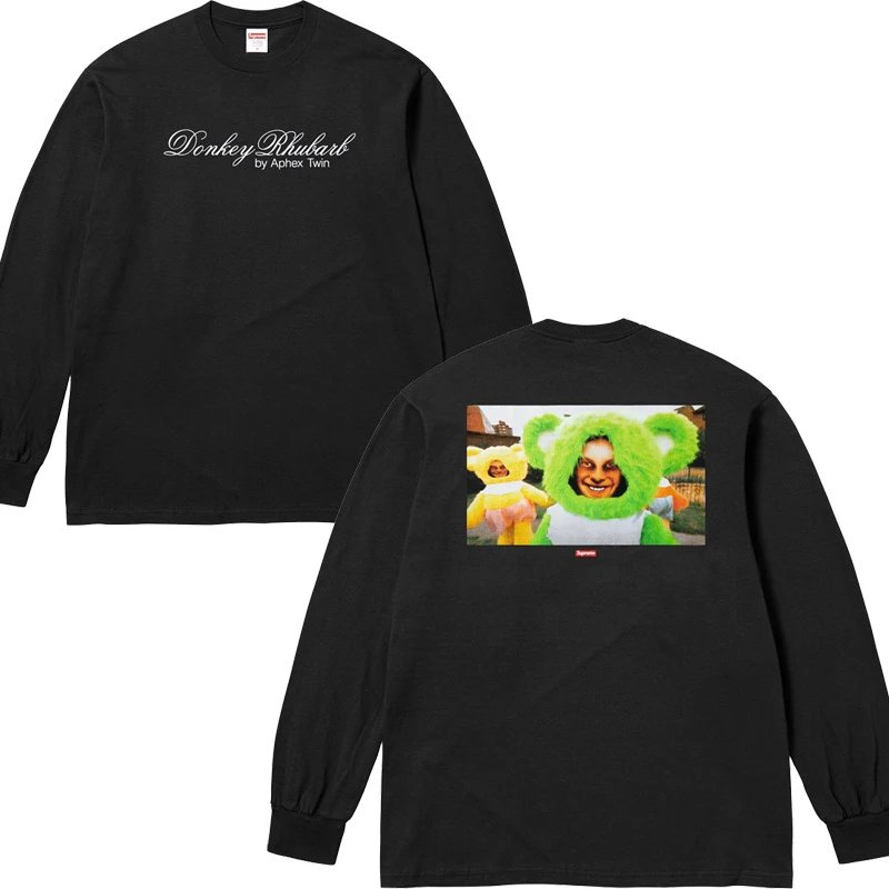 E588 Back Cartoon Bear Long T-shirt Black