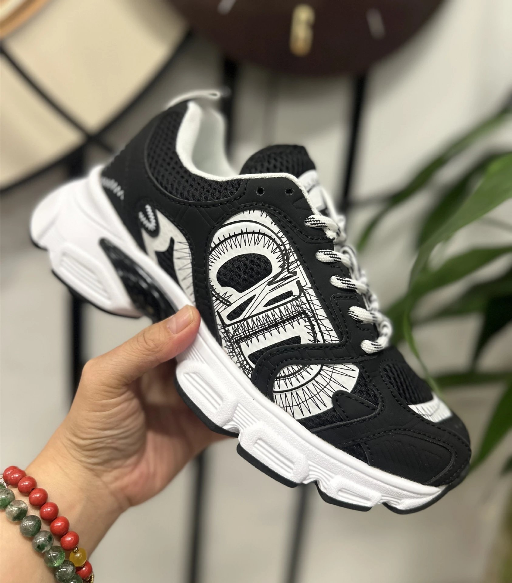 Unbranded Sneakers Chunky mesh with graphic side panels — CD 2-Black and white