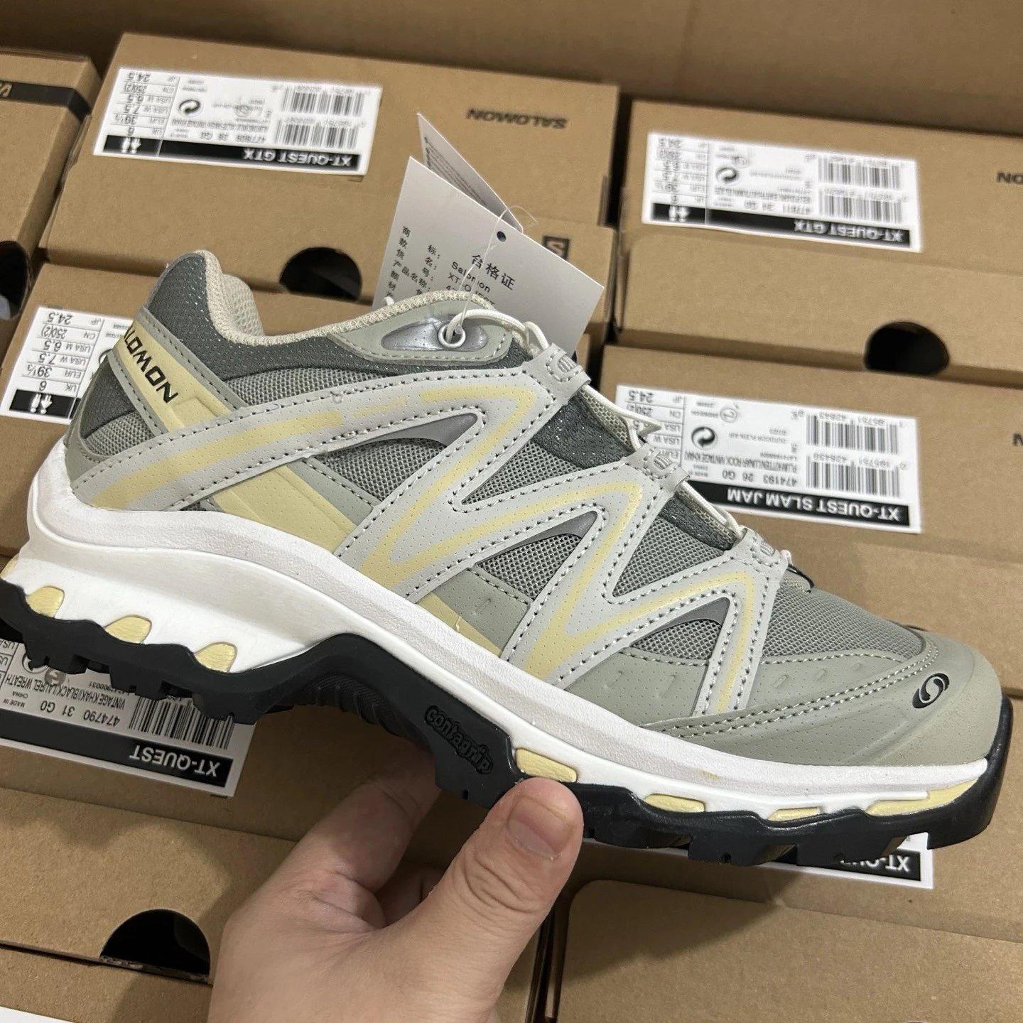 Salomon Sneakers Mesh Trail with Quicklace Closure — Q Gray-Green 7758