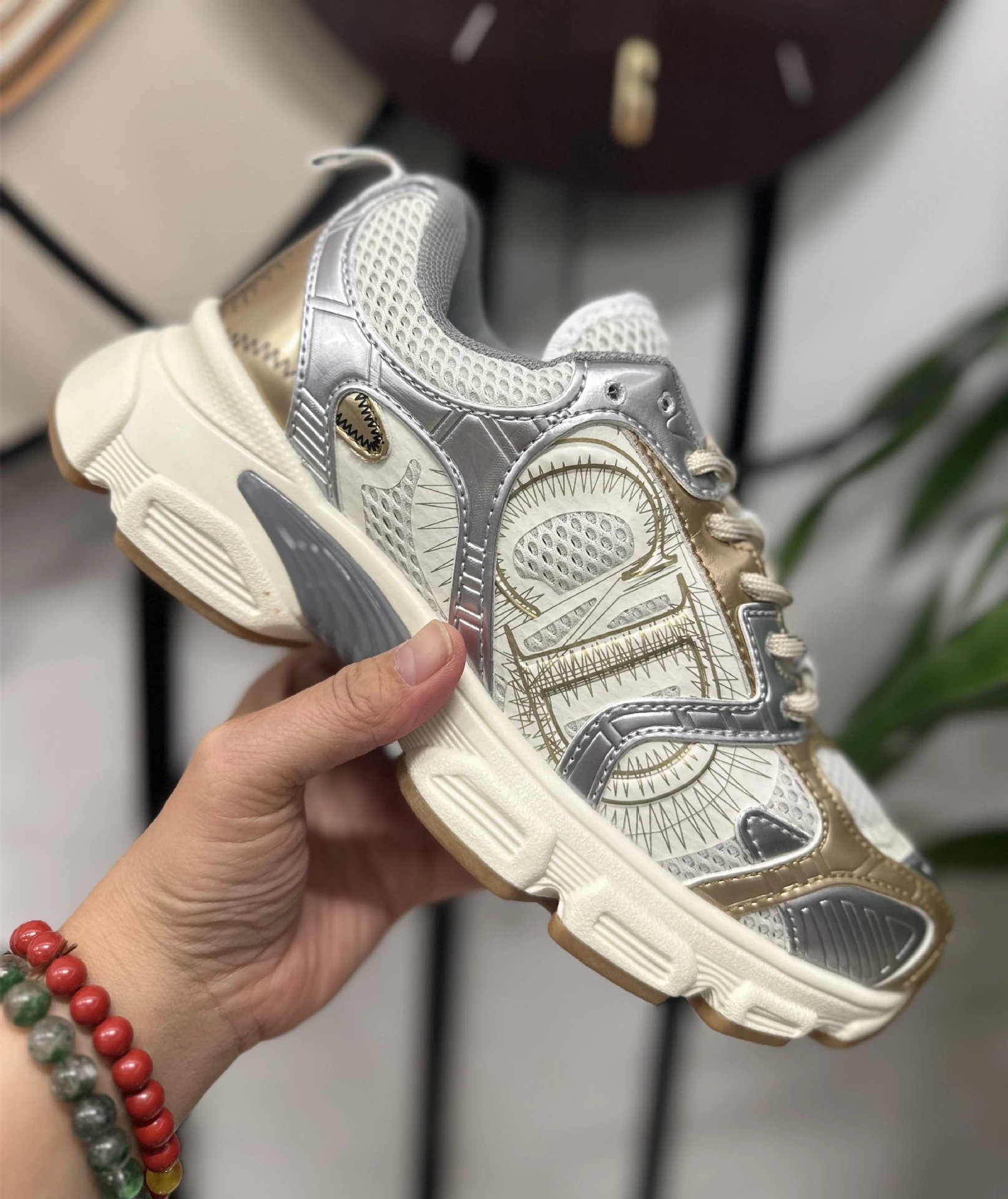 Unbranded Sneakers Chunky mesh with graphic side panels — CD 2-Silver Brown