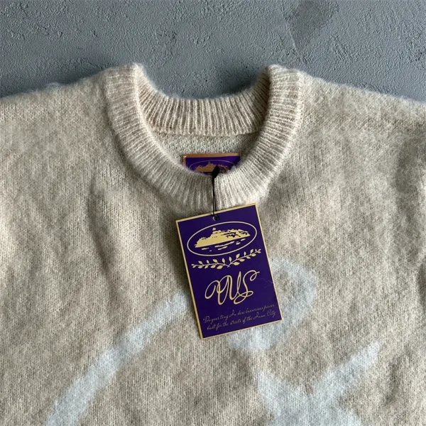 Corteiz CRZ Logo Ribbed Knit Sweater Beige - 23