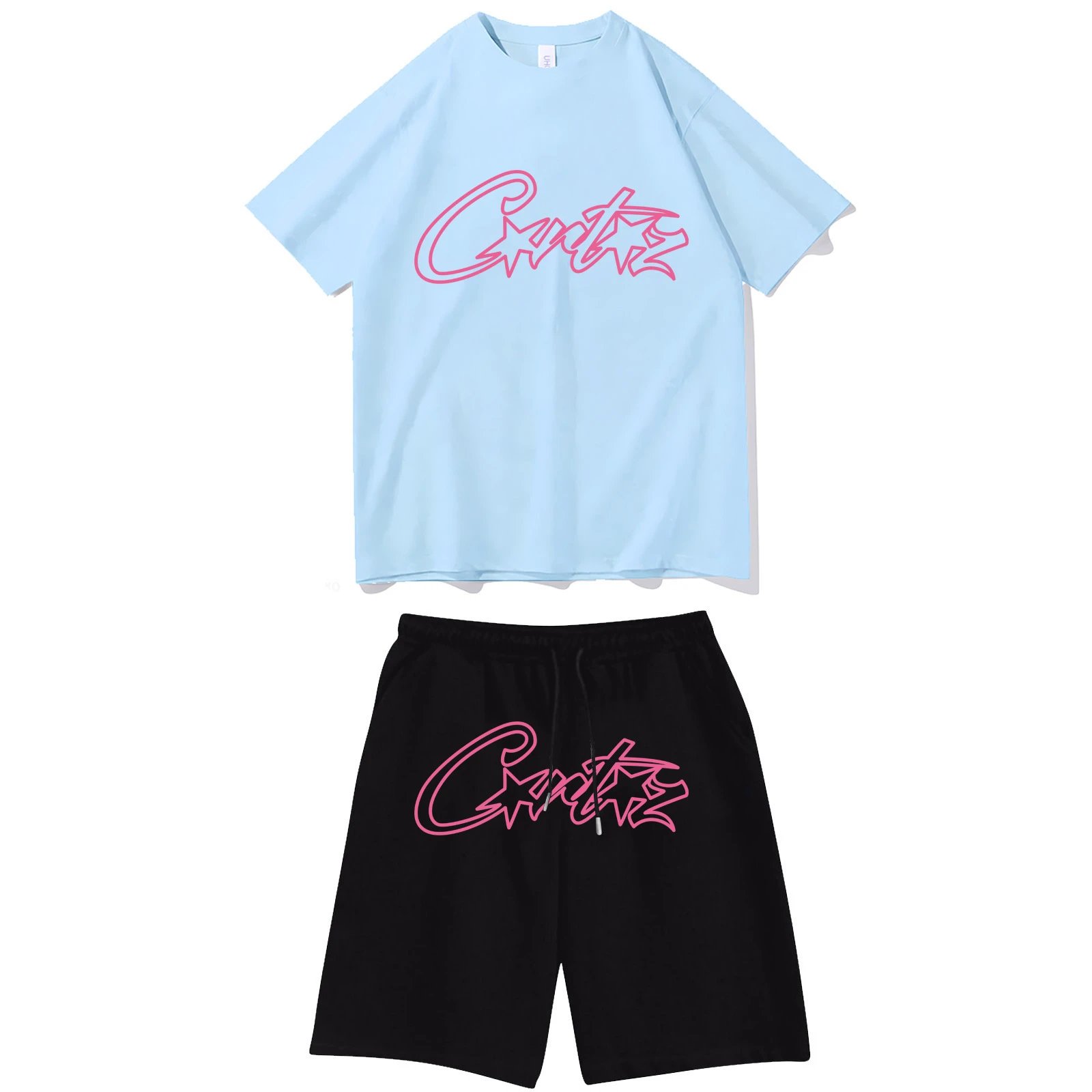 [180g] Light Blue T Black Shorts (Pink Image)