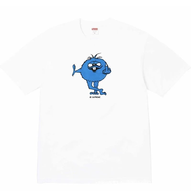 Supreme White Blue Monster Graphic Cotton T-Shirt