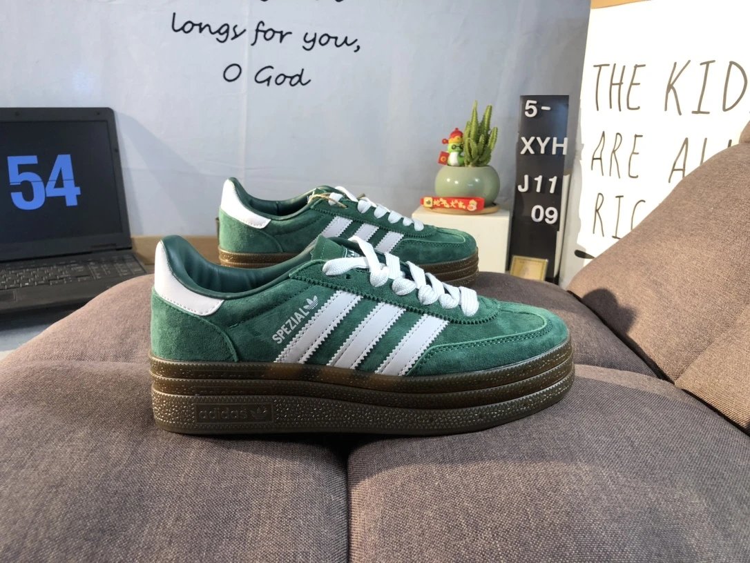 Adidas Spezial Green Suede Platform Gum Sole Sneakers