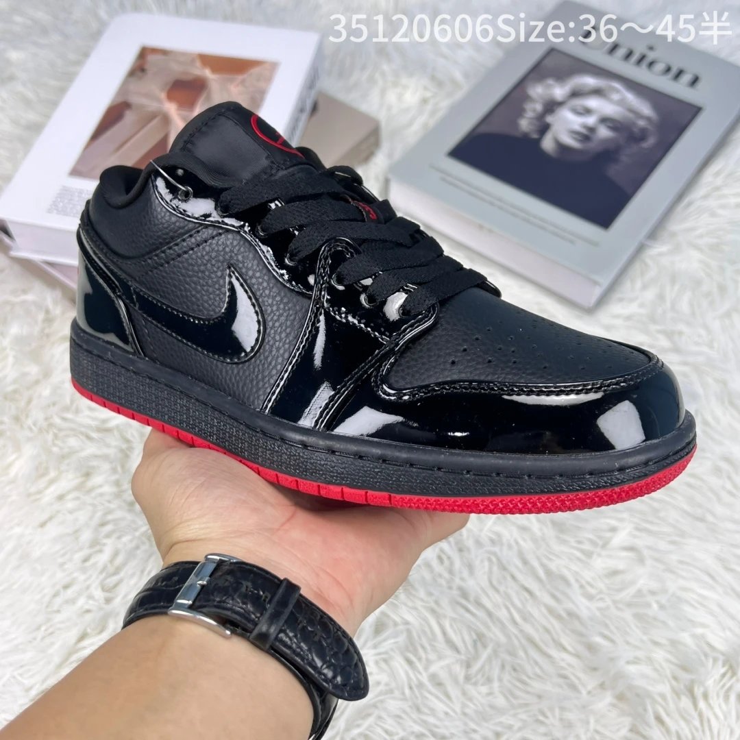 Air Jordan 1 Low Black Red Patent Leather Sneakers