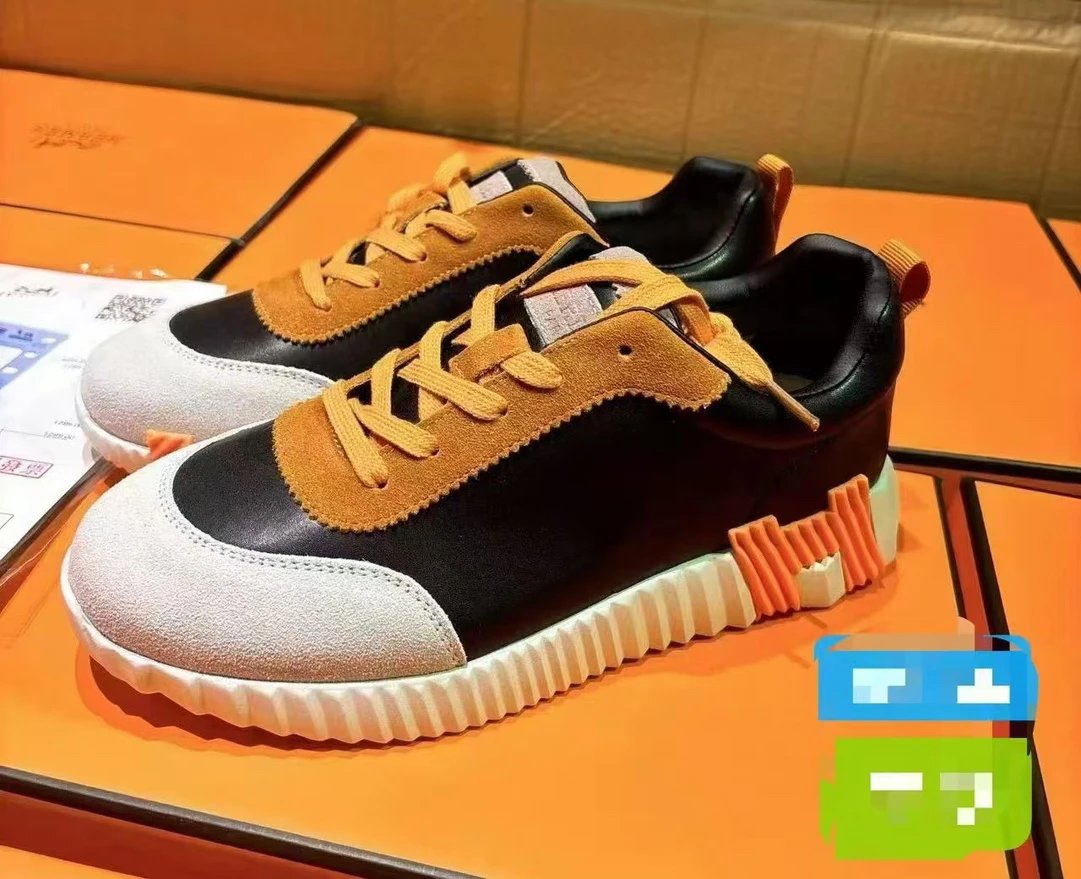 Hermes Orange Brown Suede Leather Wave Sole Sneakers