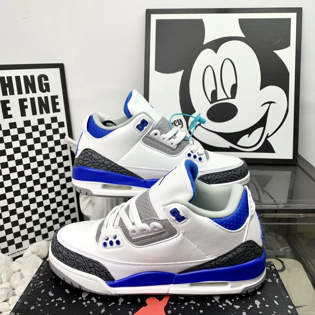 Air Jordan AJ3 Racer Blue Elephant Print Sneakers