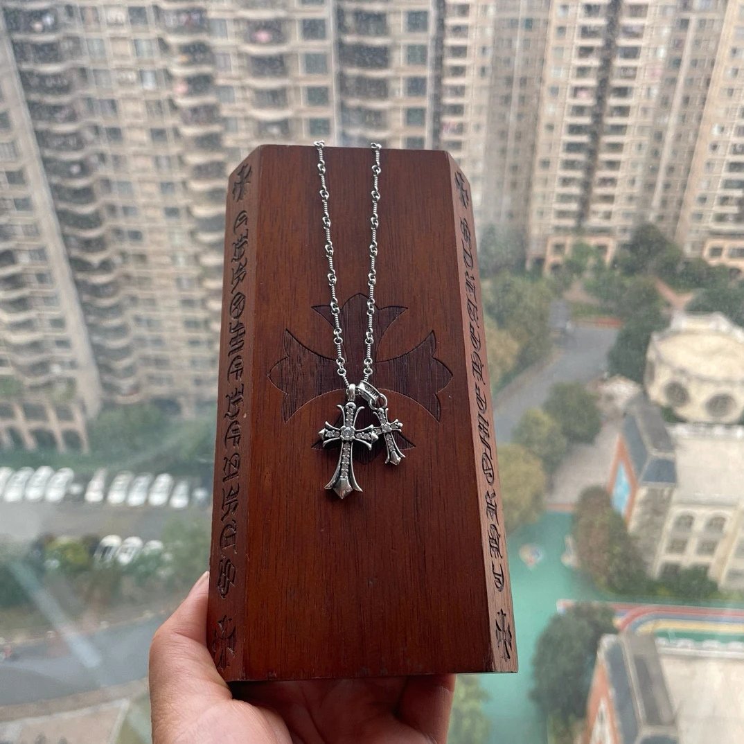 Chrome Hearts 925 Silver Gothic Cross Pendant Necklace