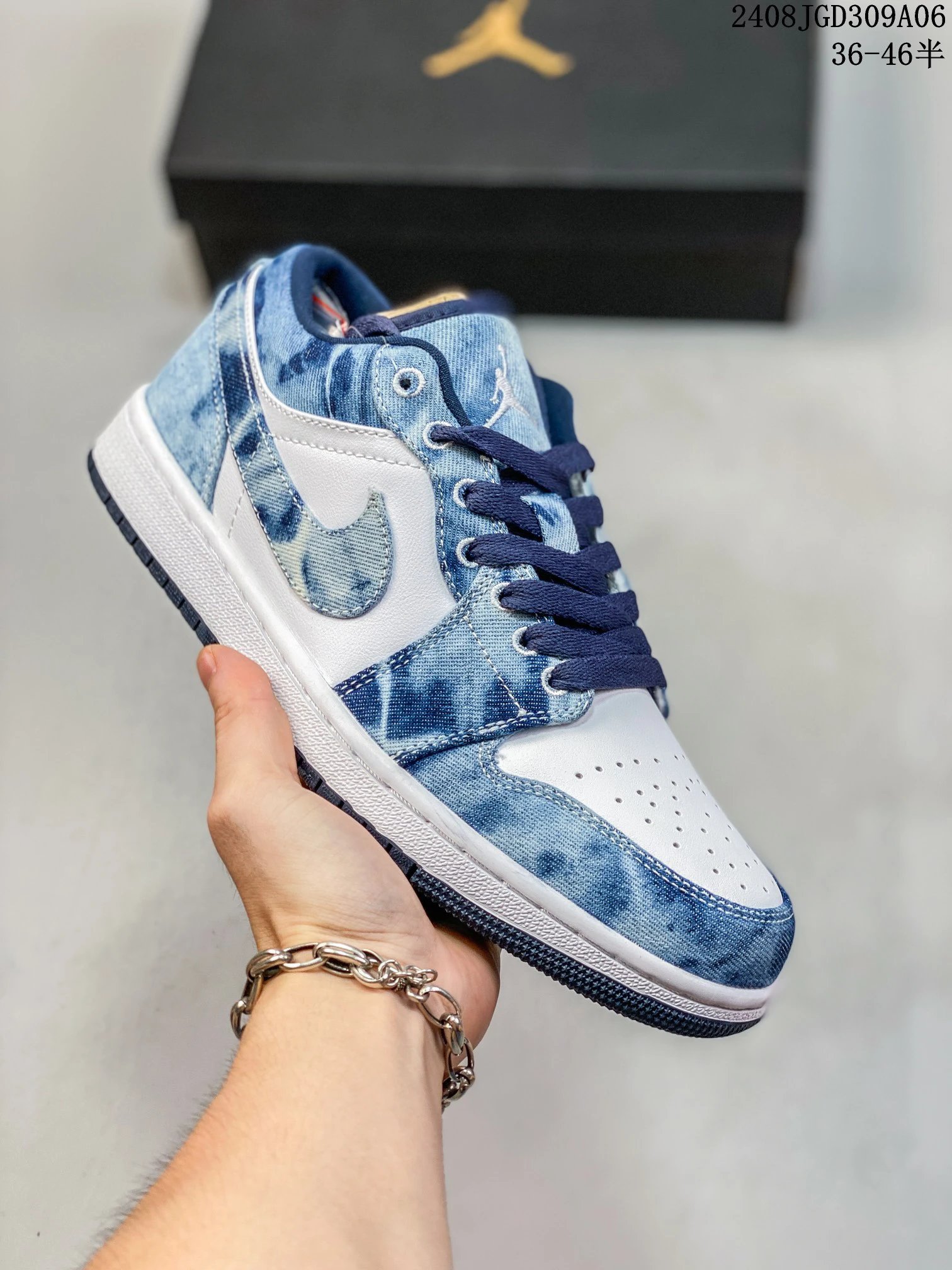 Air Jordan 1 Low Blue White Tie Dye Denim Shoes