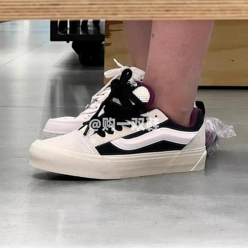 Vans Knu Skool Cream Black Purple Platform Skate Shoes