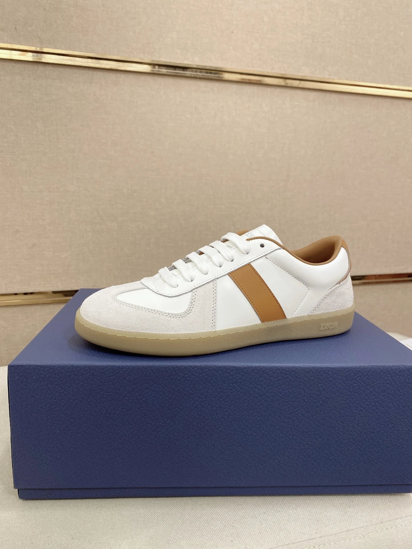 Dior White Brown Low Top Leather Suede Sneakers