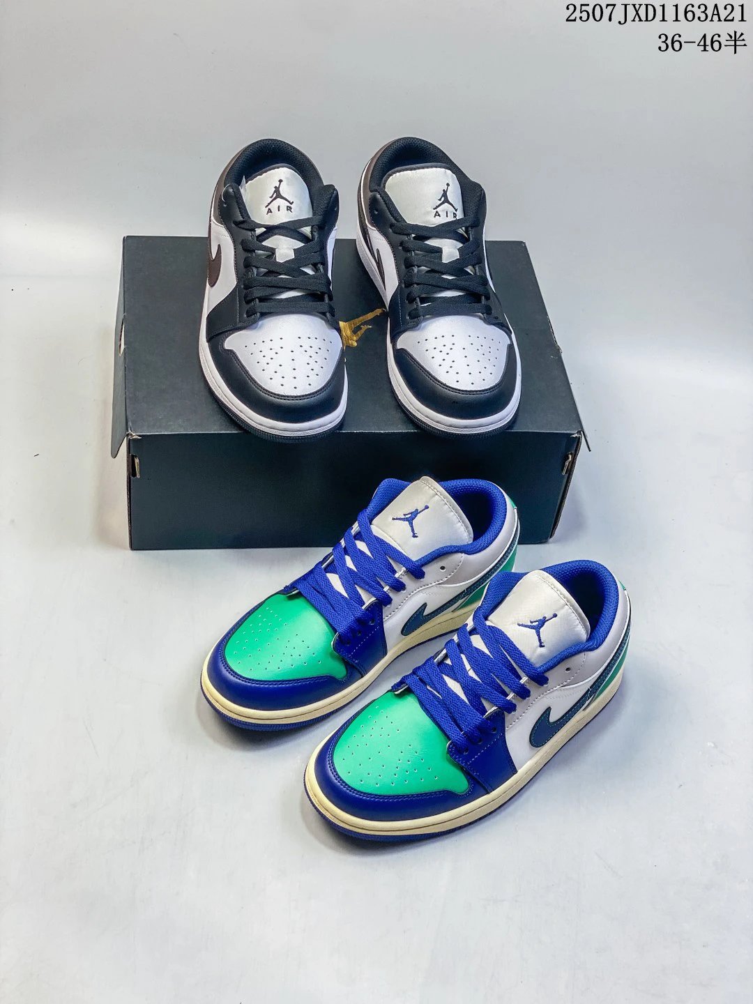 Air Jordan 1 Low Grey Green Blue Leather Sneakers