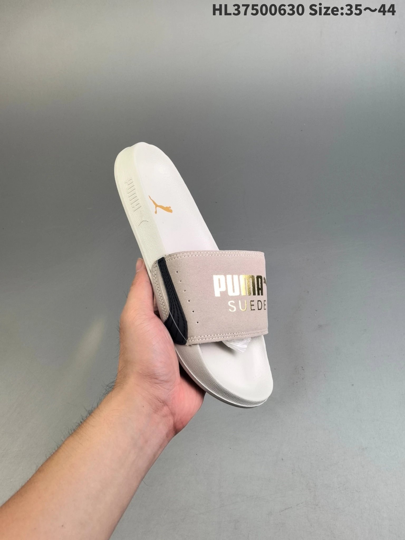 Puma Suede Cream Gold Logo Unisex Slide Sandals