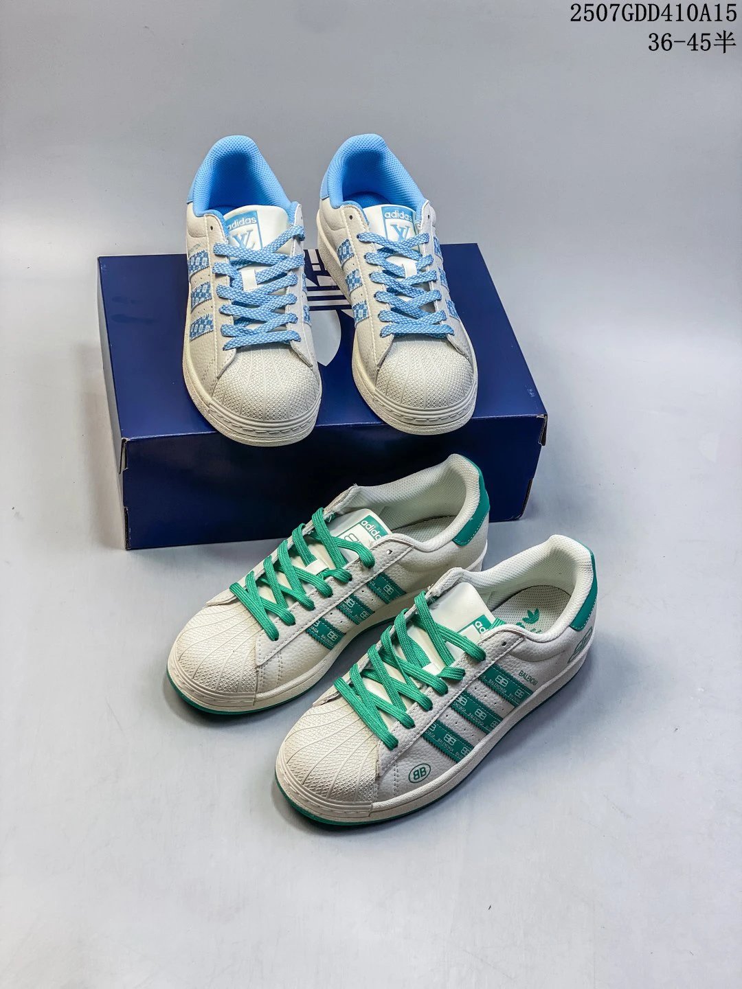 Adidas Superstar White Green Shell Toe Low Sneakers