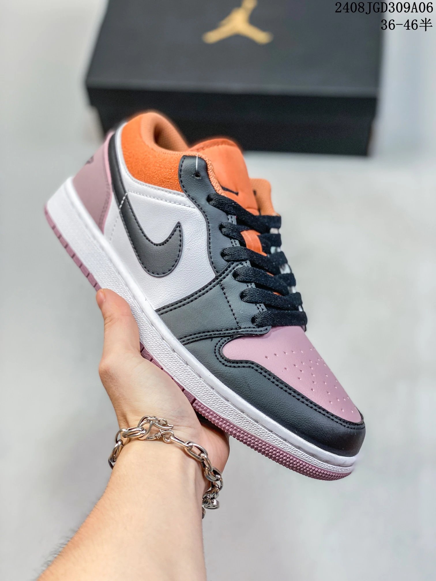 Air Jordan AJ1 Low Black Pink White Orange Sneakers