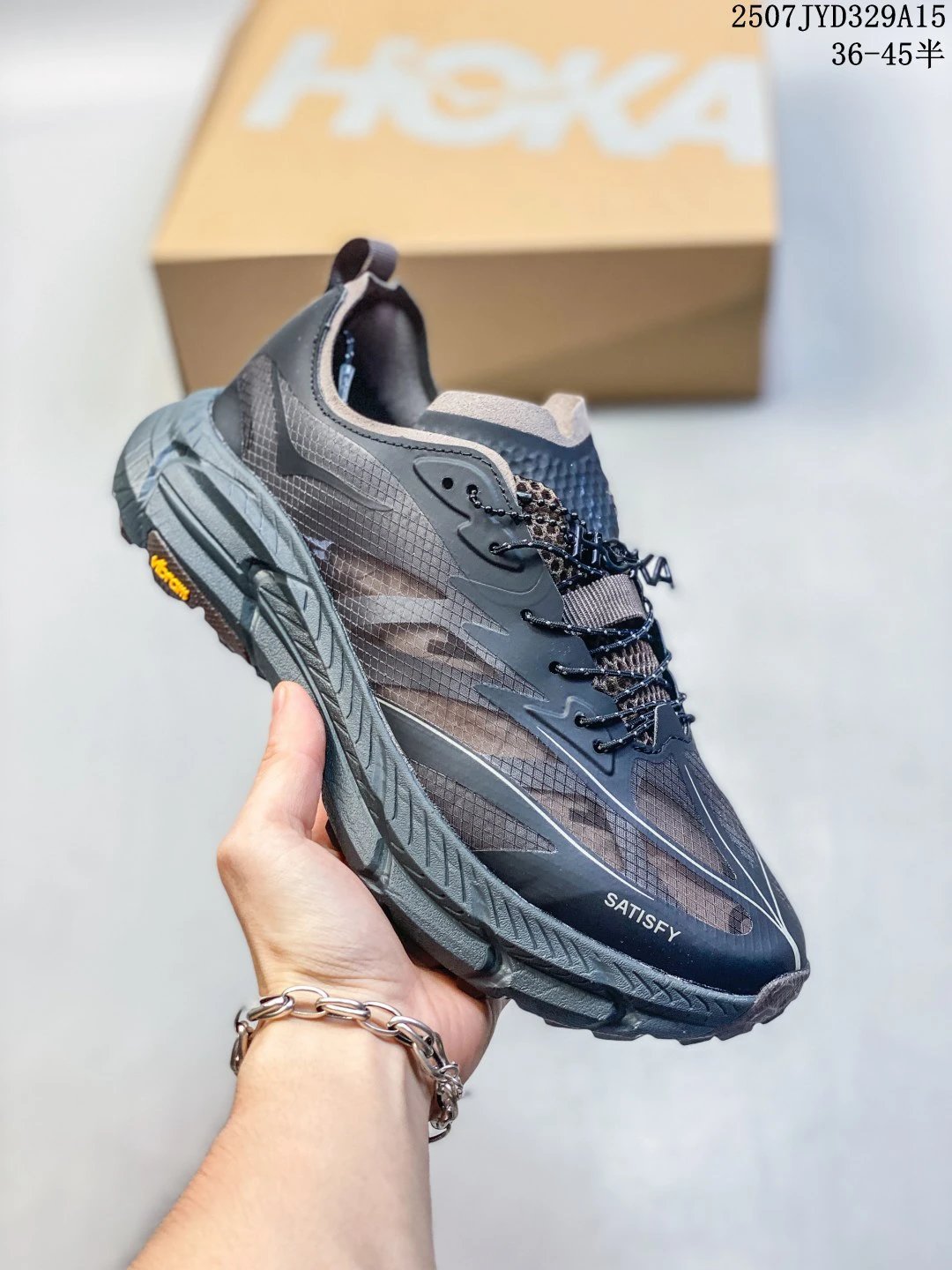 Hoka Satisfy Trail Running Shoes Gray Black Vibram Sole