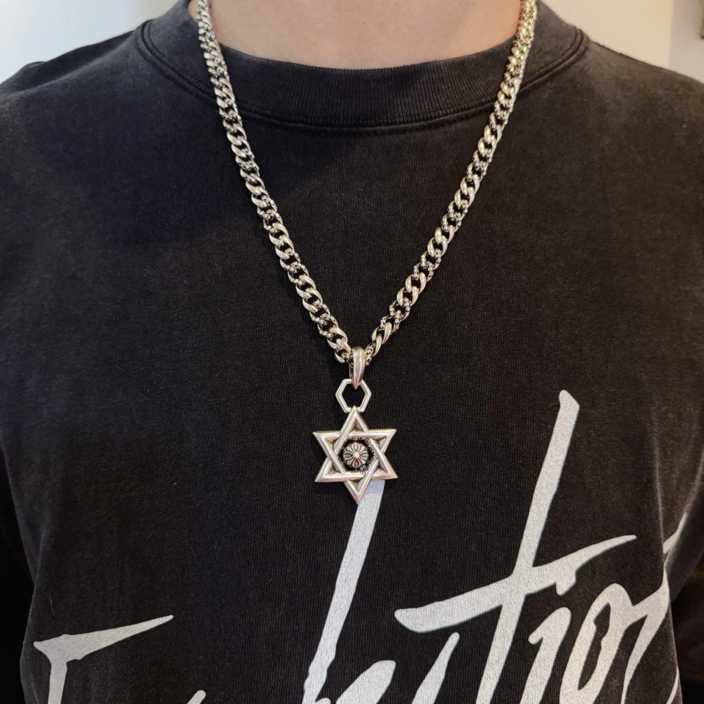 Chrome Hearts Sterling Silver Gothic Star Pendant Necklace
