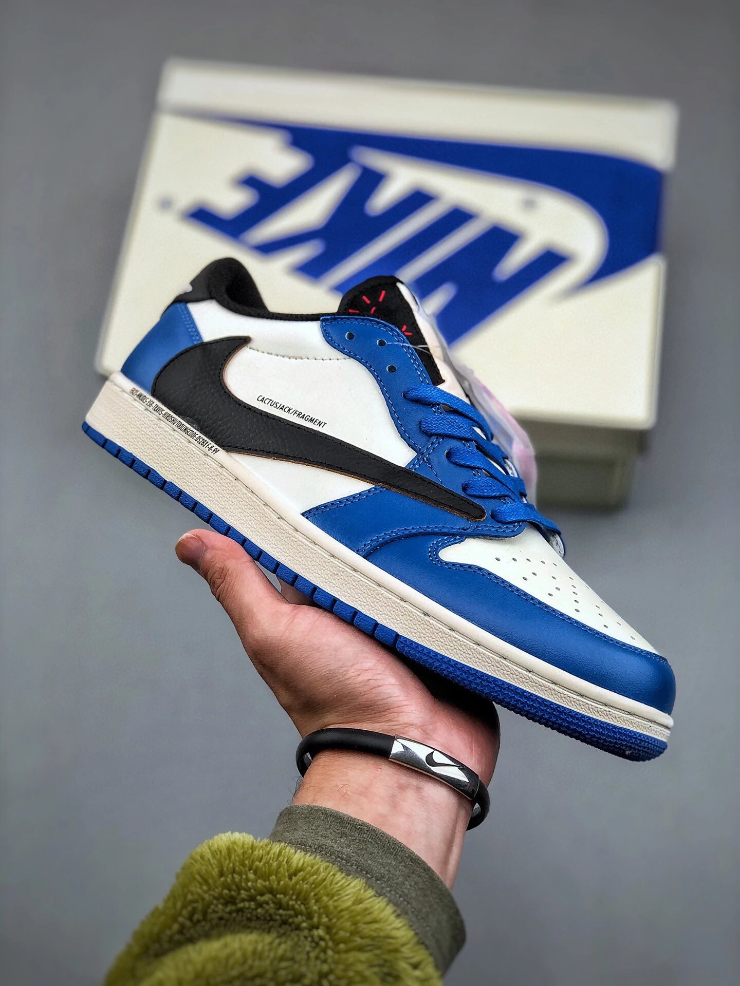 Air Jordan AJ1 Low Fragment Blue White Leather Sneakers