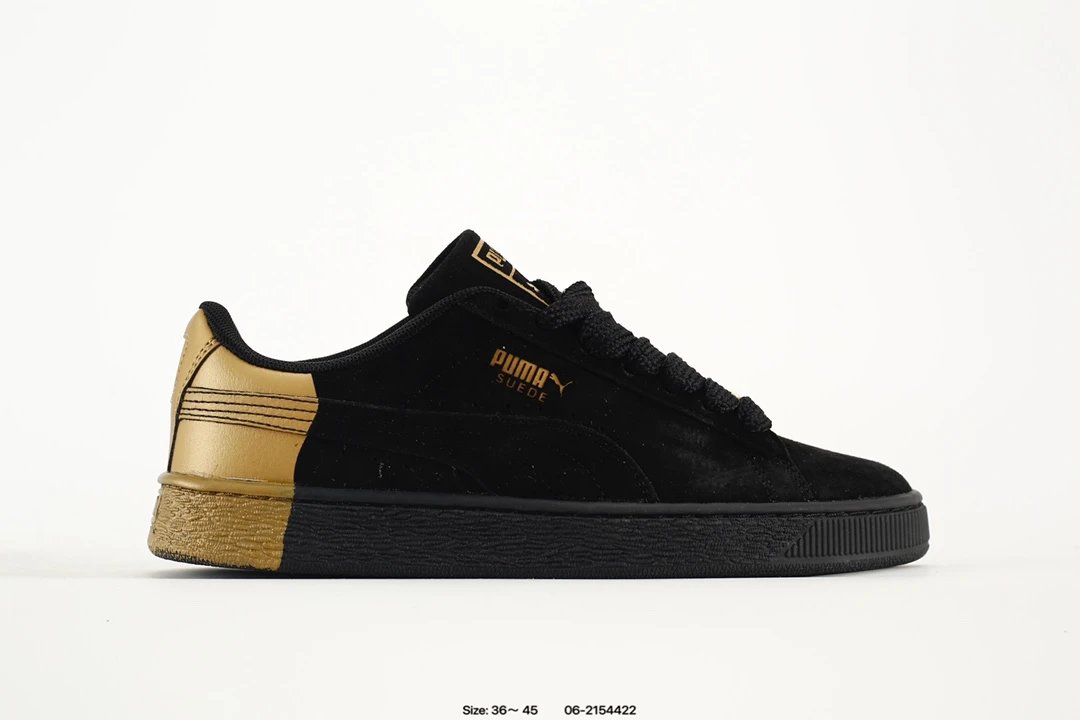 Puma Suede Black Gold Low-Top Skate Sneakers