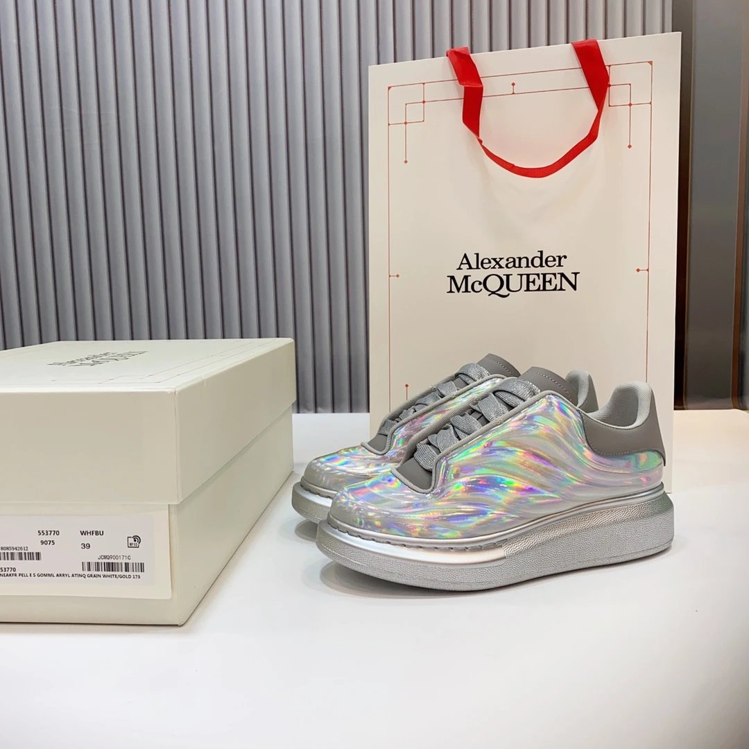 Alexander McQueen Silver Holographic Platform Sneakers