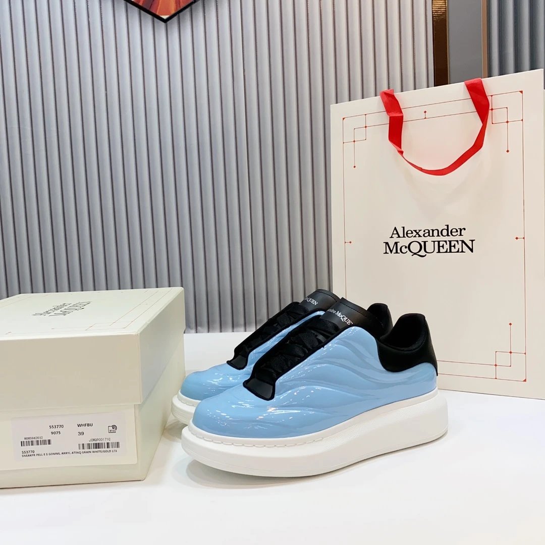 Alexander McQueen Blue Black Wave Platform Sneakers