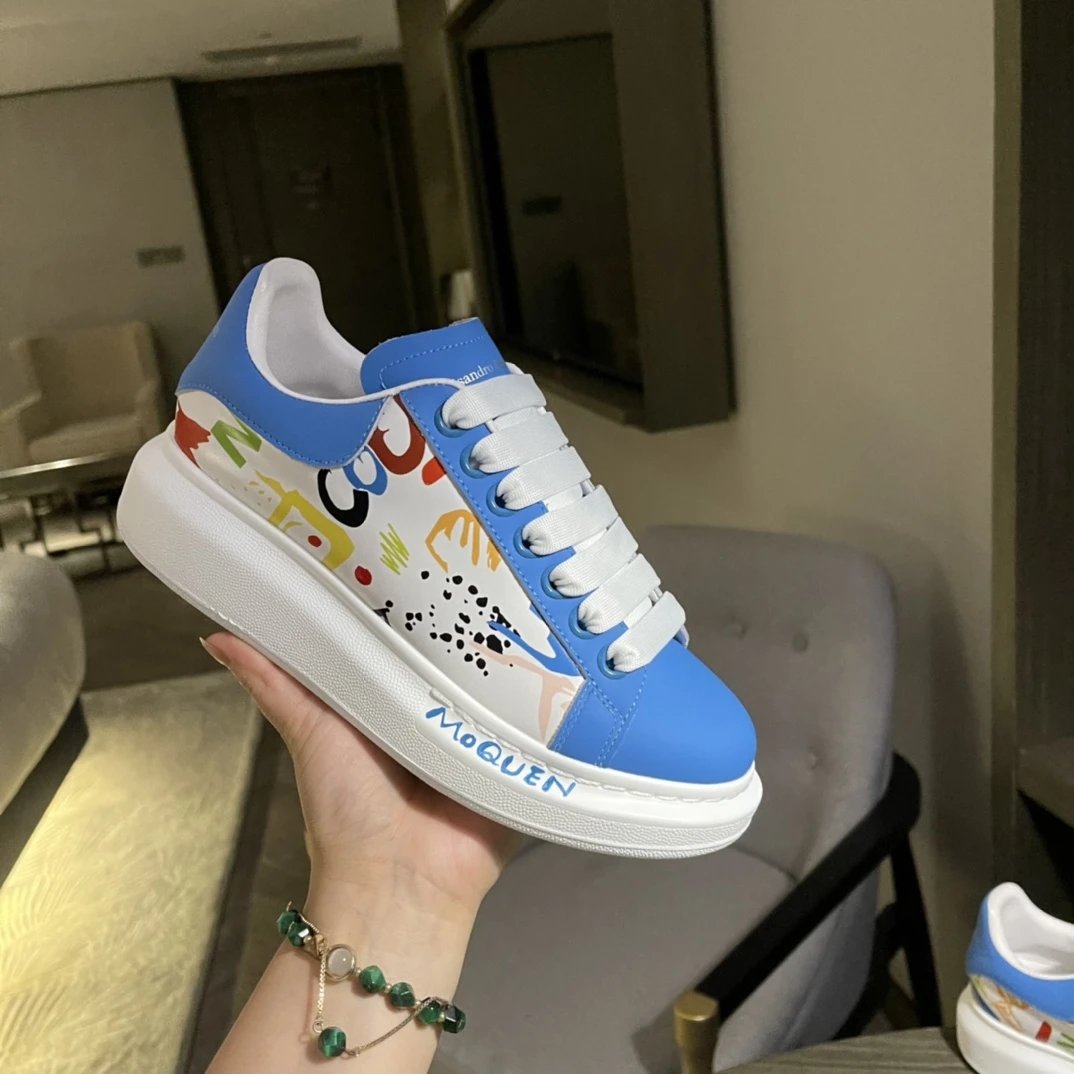 Alexander McQueen Oversized Blue Graffiti Leather Sneakers