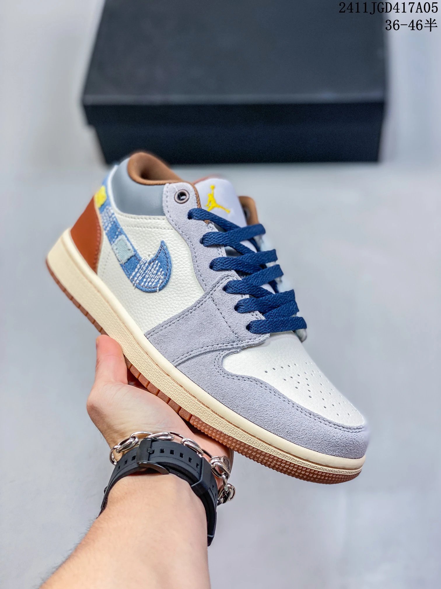 Air Jordan AJ1 Low Gray White Blue Patchwork Shoes
