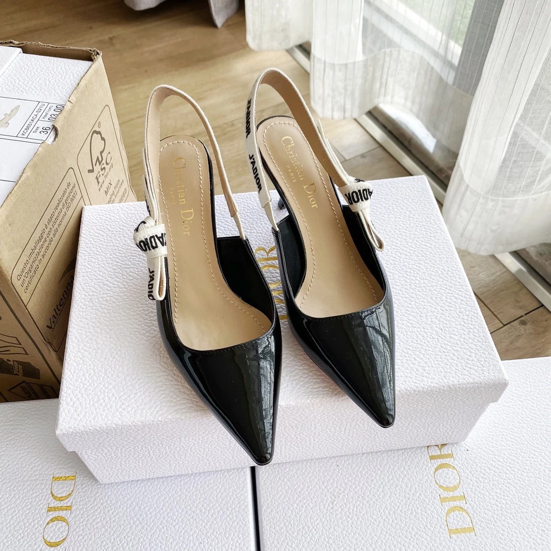 Dior J’Adior Black Patent Bow Slingback Pointed Pumps