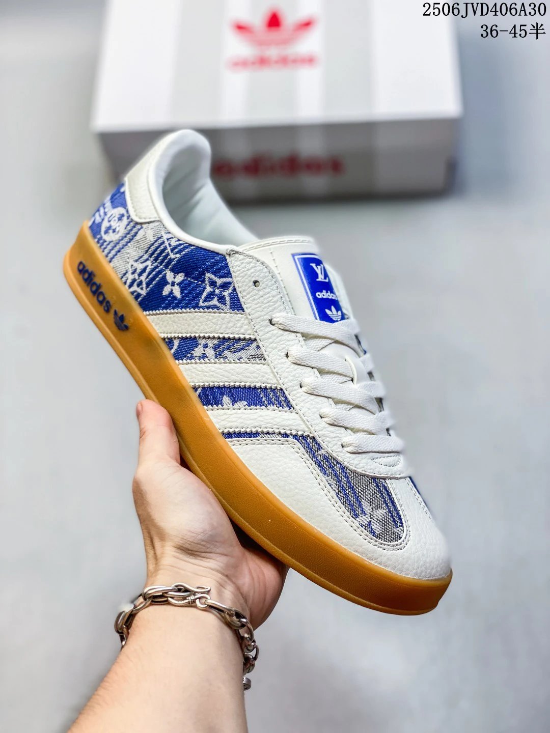 Adidas Retro Blue White 3-Stripes Skate Shoes Gum Sole