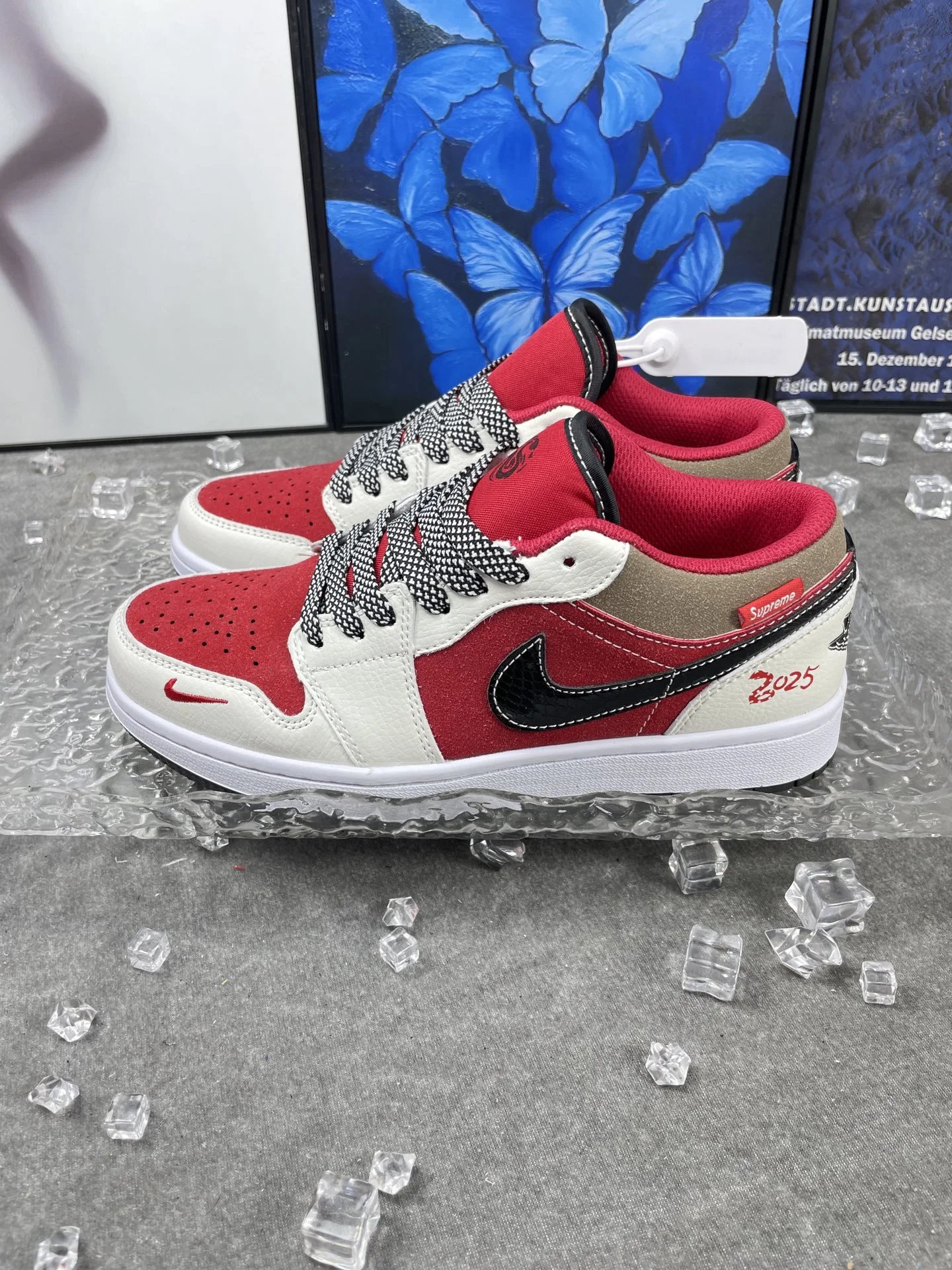 Air Jordan 1 Low Red White Beige Leather Sneakers